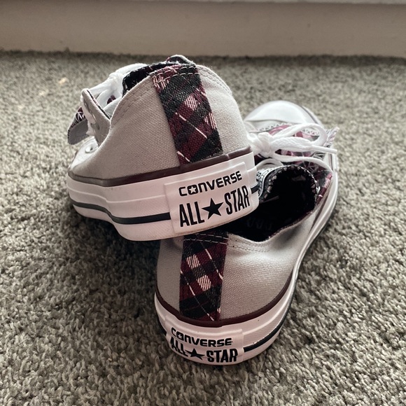 Converse all star double tongue gray burgundy plaid women’s size 7 sneakers - Picture 2 of 5